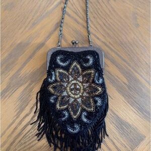 Vintage Elegant Black Beaded Fringe Bag